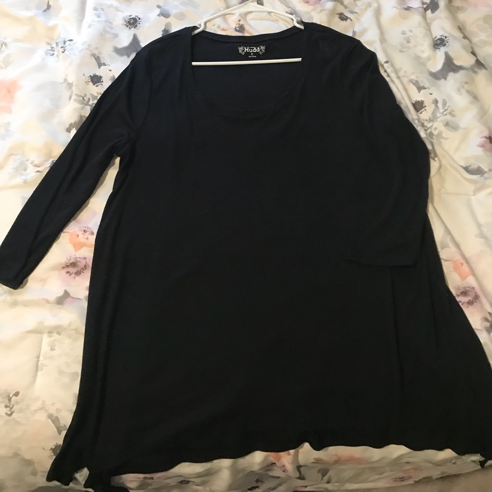 Simple Black Ribbed 3/4 Sleeve Comfy and Flowy Top